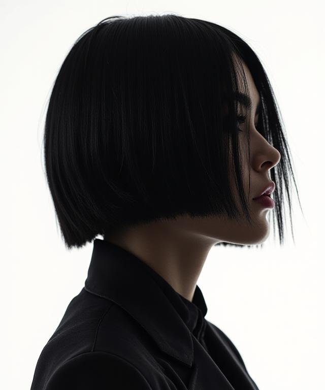 High-contrast sharp bob professional hair cut